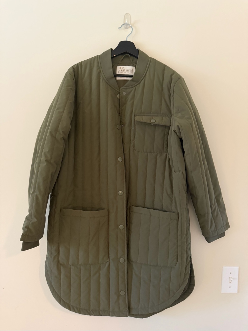 Natural Reflections Olive Quilted Longline Jacket